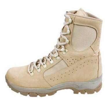 A tan boot with white laces
Description automatically generated
