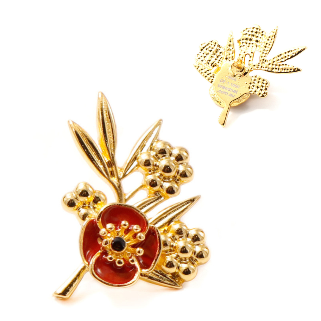 Remembrance Day Gold Poppy & Wattle Limited Edition Lapel Pin-1