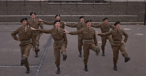 Monty Python's famed British Army precision drilling sketch gif.